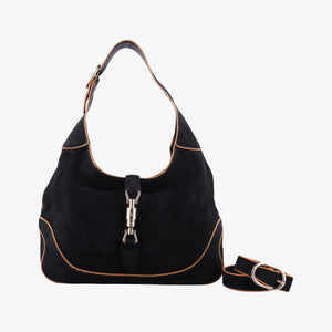 Pre-owned Gucci Jackie Flora Hobo Black Suede 277520 shoulderbag | stylenewstar