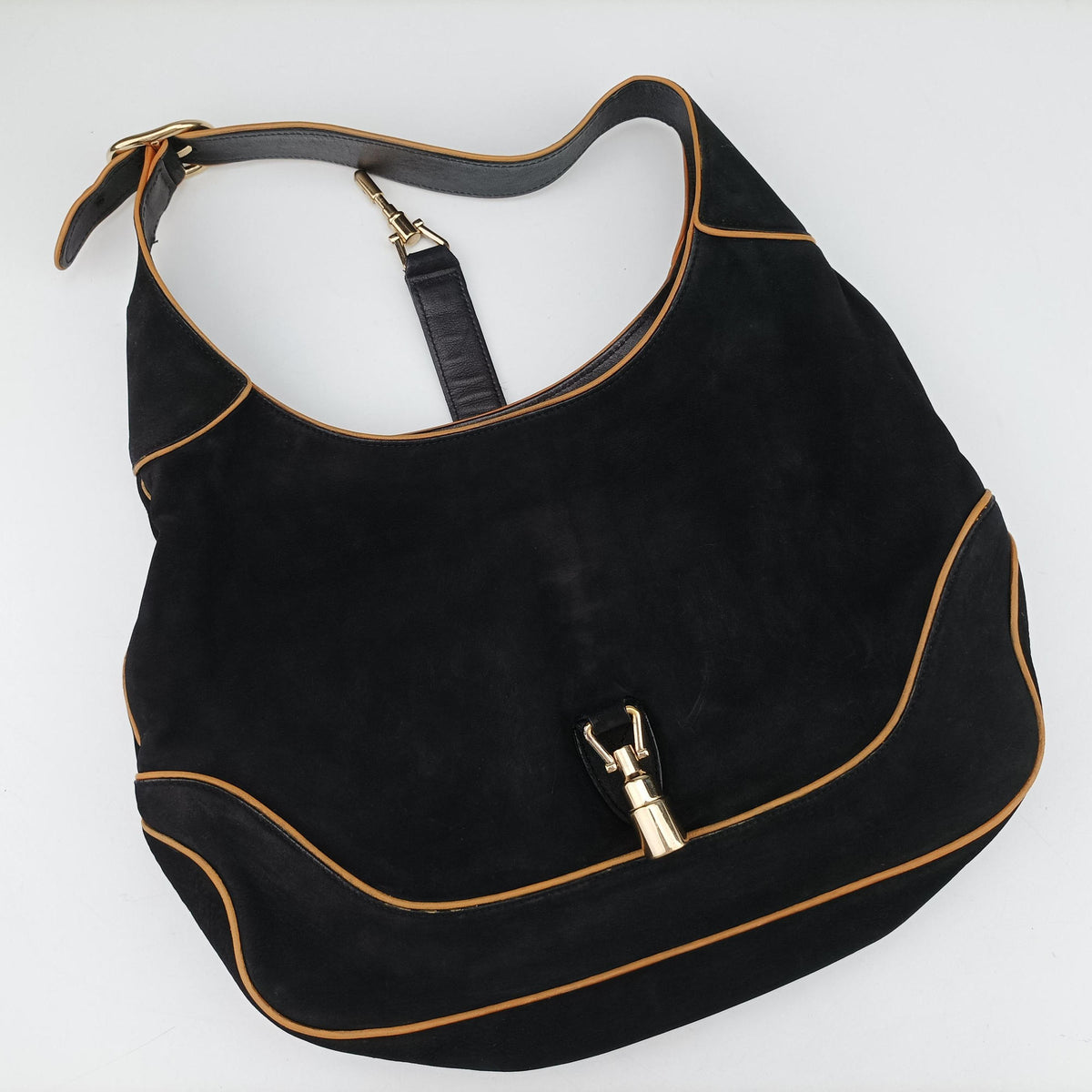 Pre-owned Gucci Jackie Flora Hobo Black Suede 277520 shoulderbag | stylenewstar