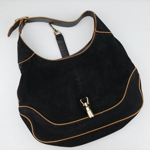 Pre-owned Gucci Jackie Flora Hobo Black Suede 277520 shoulderbag | stylenewstar
