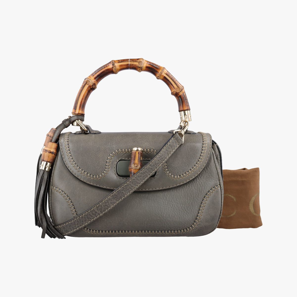 Pre-owned Gucci New Bamboo Gray leather 224964 shoulderbag | stylenewstar