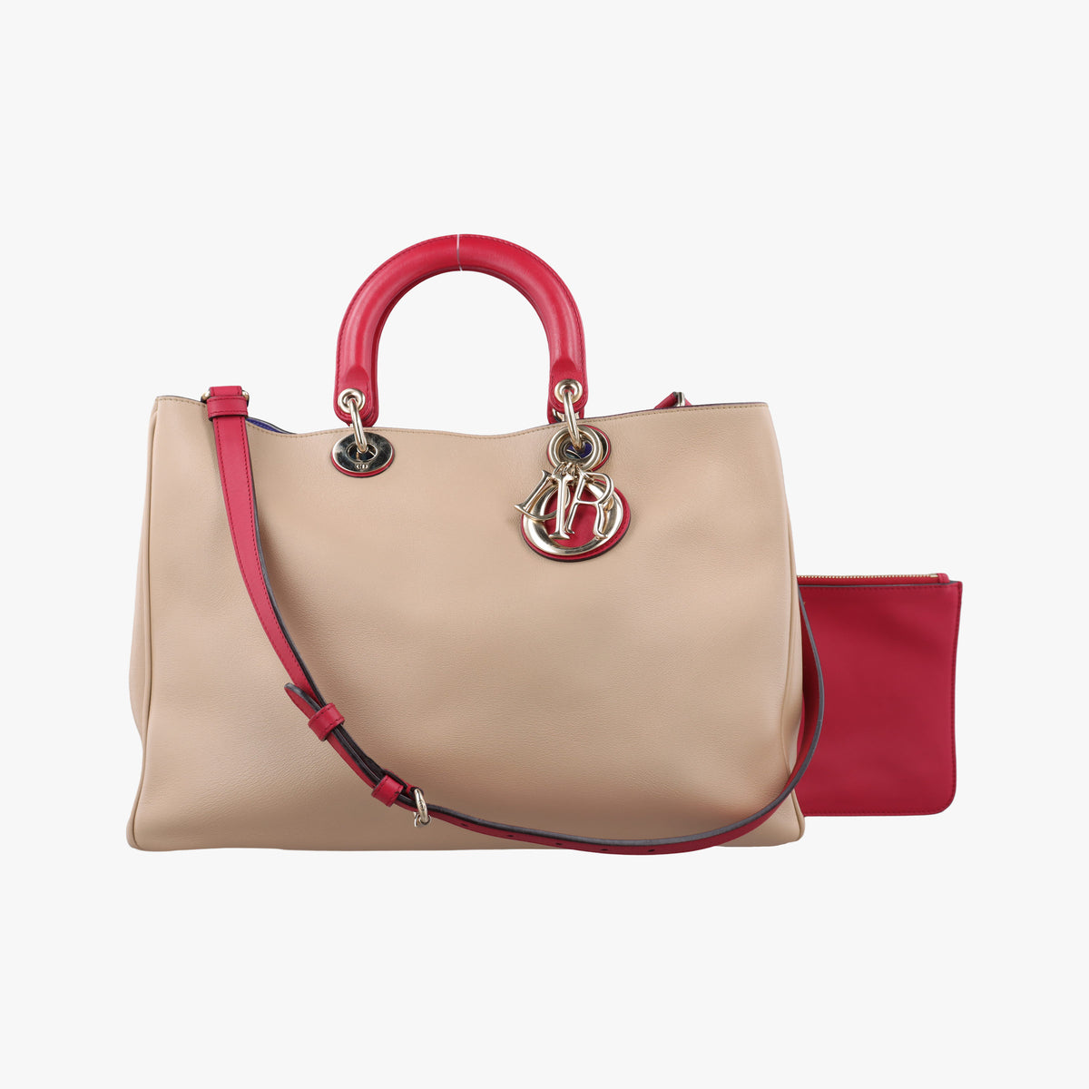 Pre-owned Christian Dior Diorissimo Beige×Red Leather  shoulderbag | stylenewstar