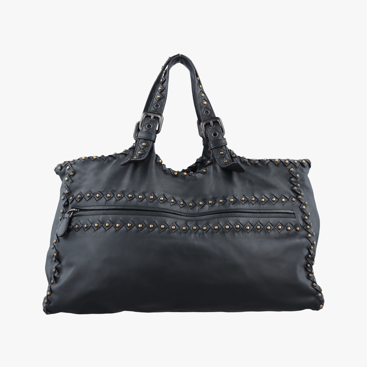 Pre-owned Bottega Veneta studs Gray Green lambskin  shoulderbag | stylenewstar