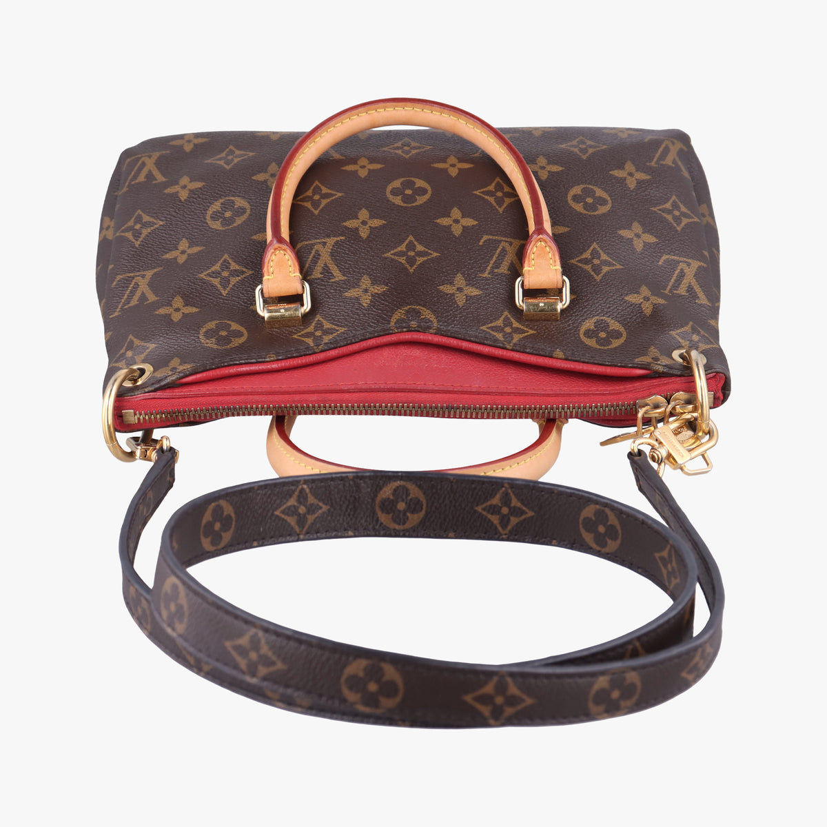 Pre-owned Louis Vuitton Pallas BB brown×CERISE Monogram Canvas×calf leather M41241 shoulderbag | stylenewstar