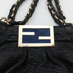 Pre-owned Fendi Mia Black Leather 8BR616 shoulderbag | stylenewstar