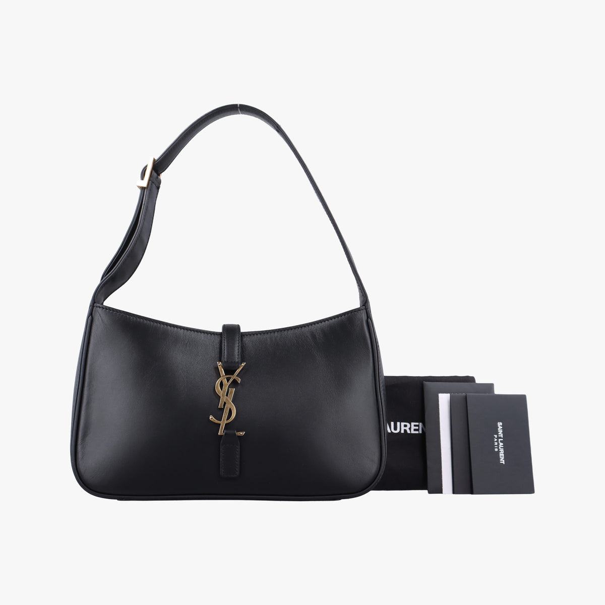 Pre-owned Yves Saint Laurent LE 5 a 7 Hobo Black Leather 657228 carrybag | stylenewstar