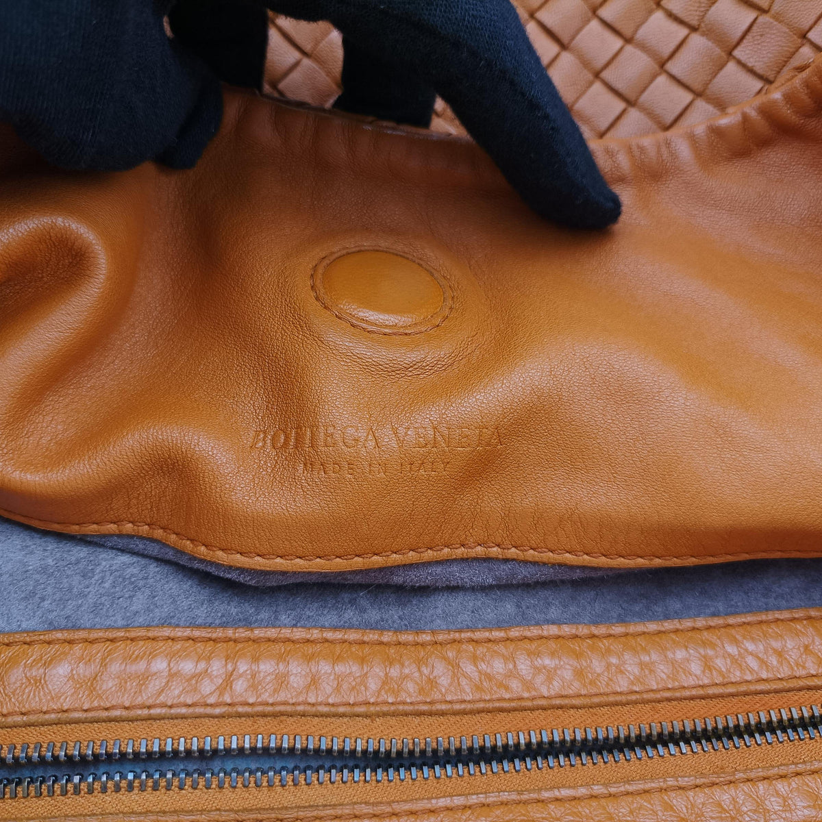 Pre-owned Bottega Veneta CAMPANA Intrecciato Orange lambskin  handbag | stylenewstar