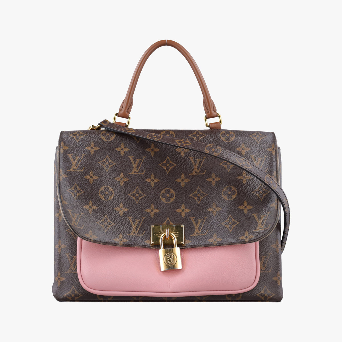 Pre-owned Louis Vuitton MARIGNAN brown×Rose Poodle Monogram Canvas×calf leather M43960 shoulderbag | stylenewstar