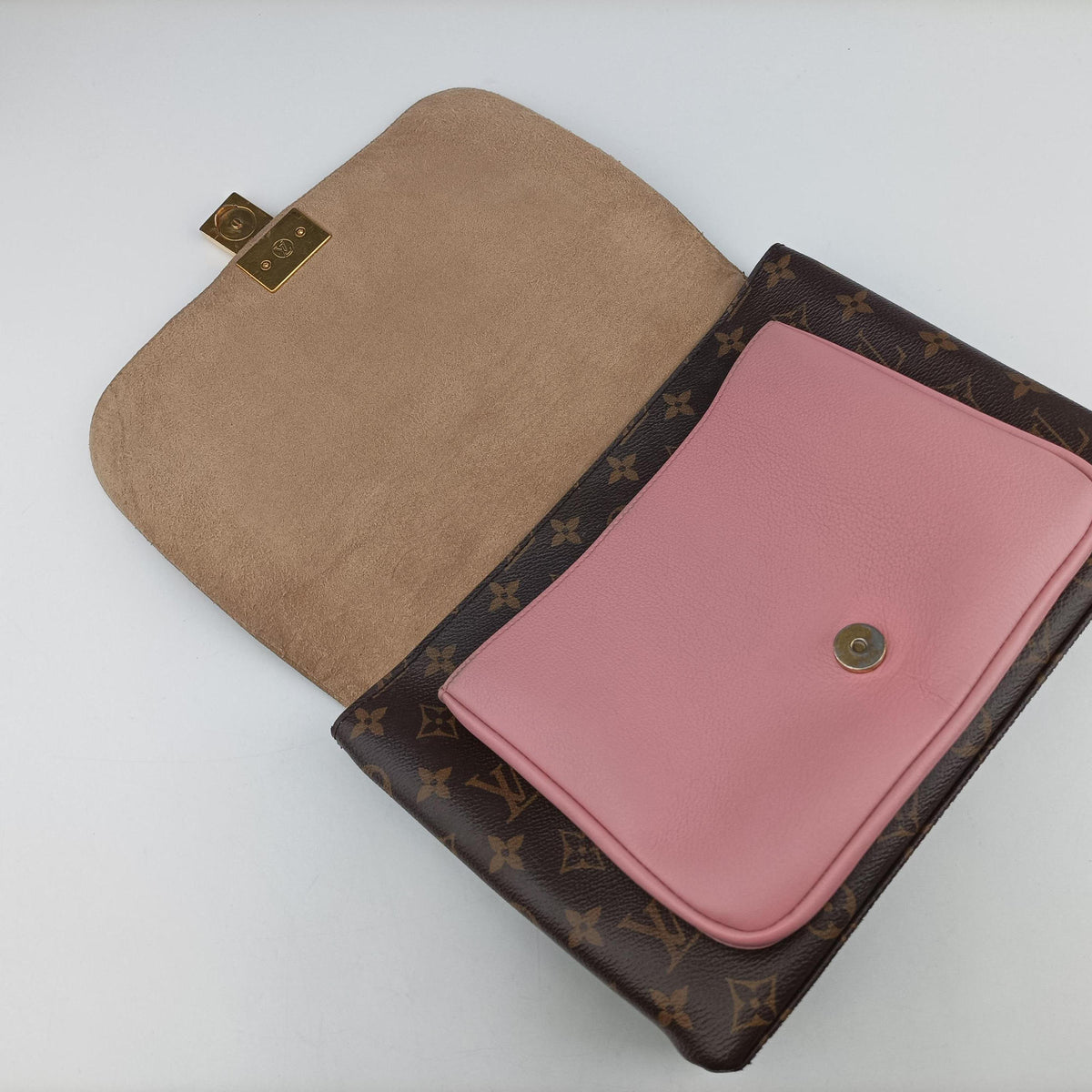 Pre-owned Louis Vuitton MARIGNAN brown×Rose Poodle Monogram Canvas×calf leather M43960 shoulderbag | stylenewstar