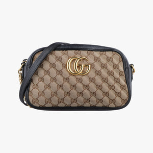 Pre-owned Gucci GG Marmont Black×beige Canvas×Leather 447632 shoulderbag | stylenewstar