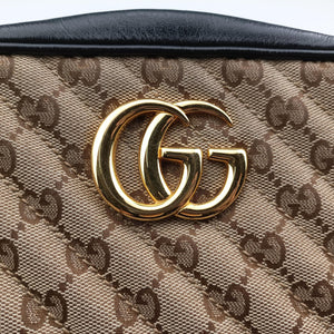 Pre-owned Gucci GG Marmont Black×beige Canvas×Leather 447632 shoulderbag | stylenewstar