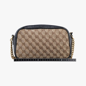 Pre-owned Gucci GG Marmont Black×beige Canvas×Leather 447632 shoulderbag | stylenewstar