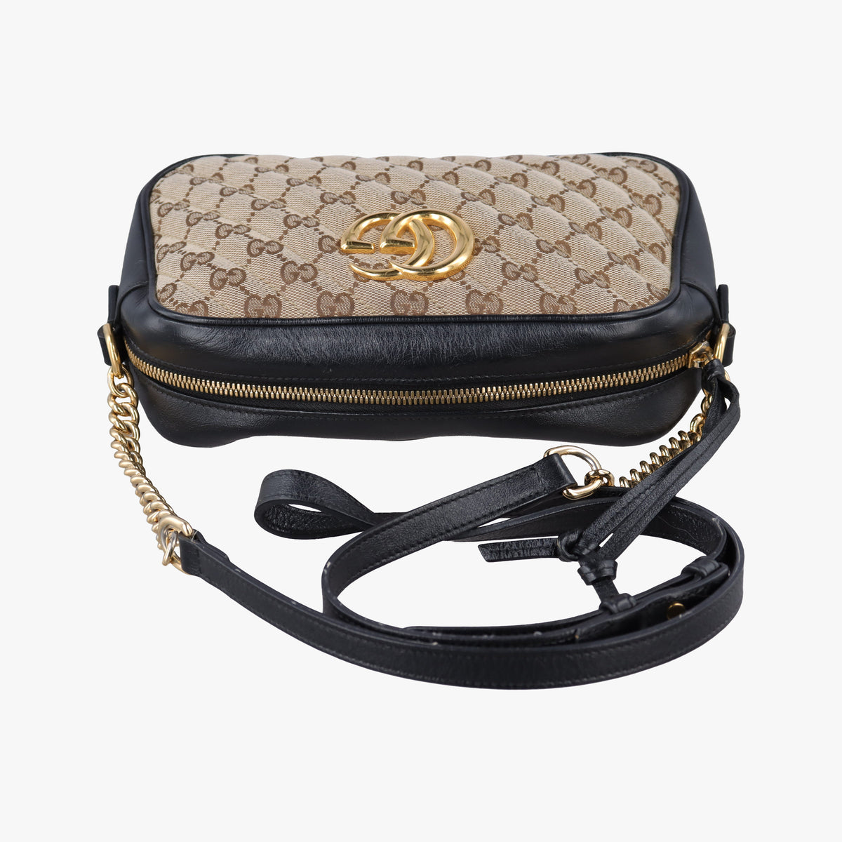 Pre-owned Gucci GG Marmont Black×beige Canvas×Leather 447632 shoulderbag | stylenewstar