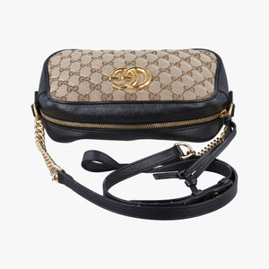 Pre-owned Gucci GG Marmont Black×beige Canvas×Leather 447632 shoulderbag | stylenewstar