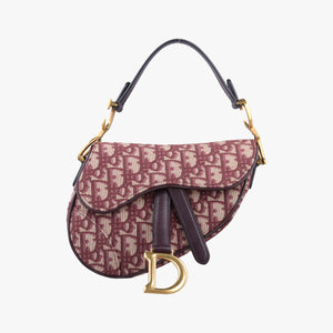 Pre-owned Christian Dior Saddle Burgundy jacquard × leather  handbag | stylenewstar
