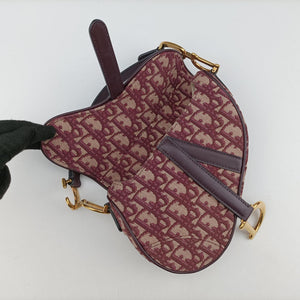 Pre-owned Christian Dior Saddle Burgundy jacquard × leather  handbag | stylenewstar