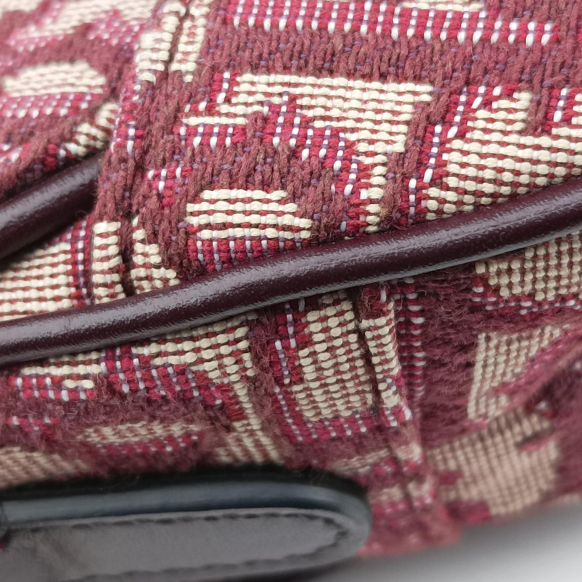 Pre-owned Christian Dior Saddle Burgundy jacquard × leather  handbag | stylenewstar