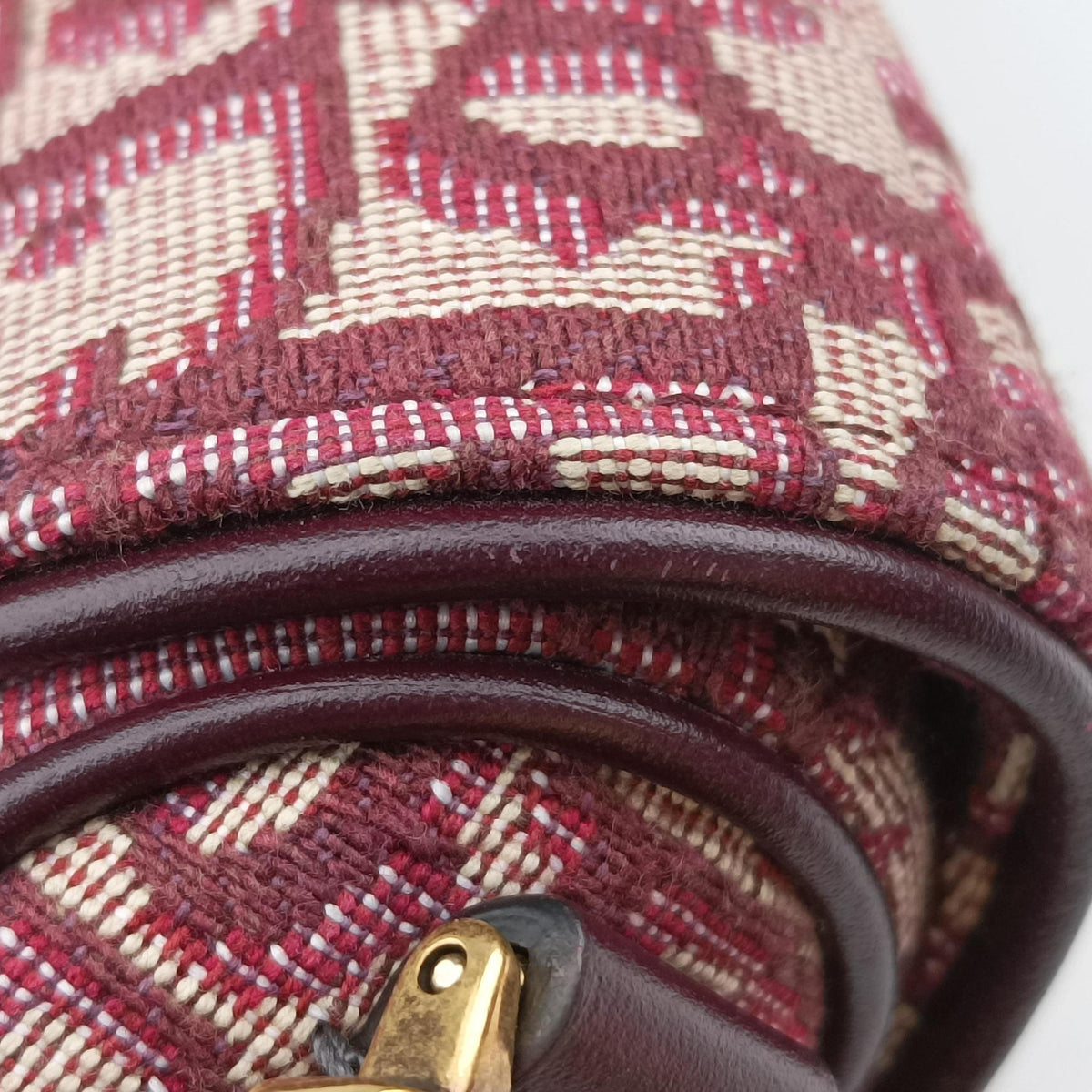 Pre-owned Christian Dior Saddle Burgundy jacquard × leather  handbag | stylenewstar