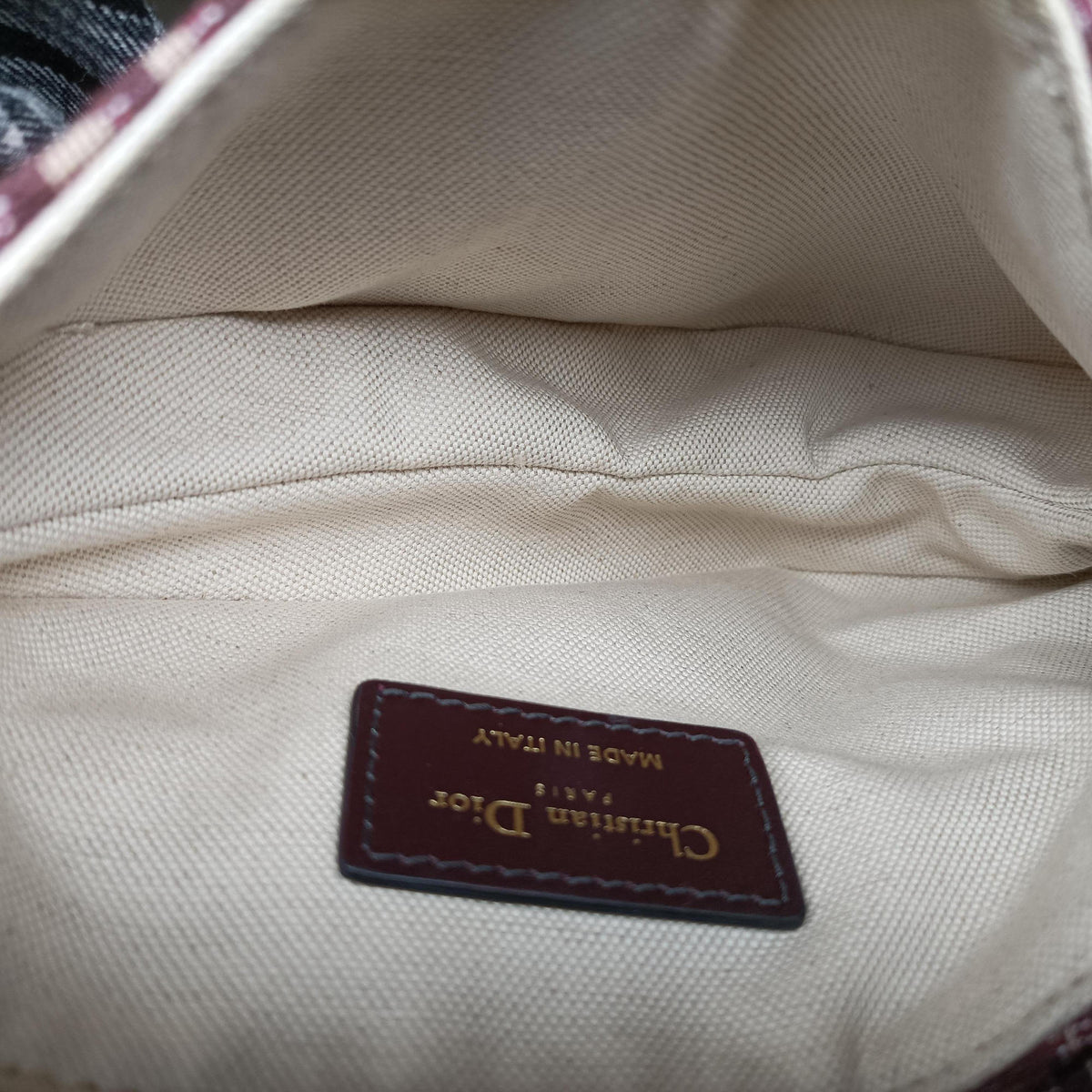 Pre-owned Christian Dior Saddle Burgundy jacquard × leather  handbag | stylenewstar