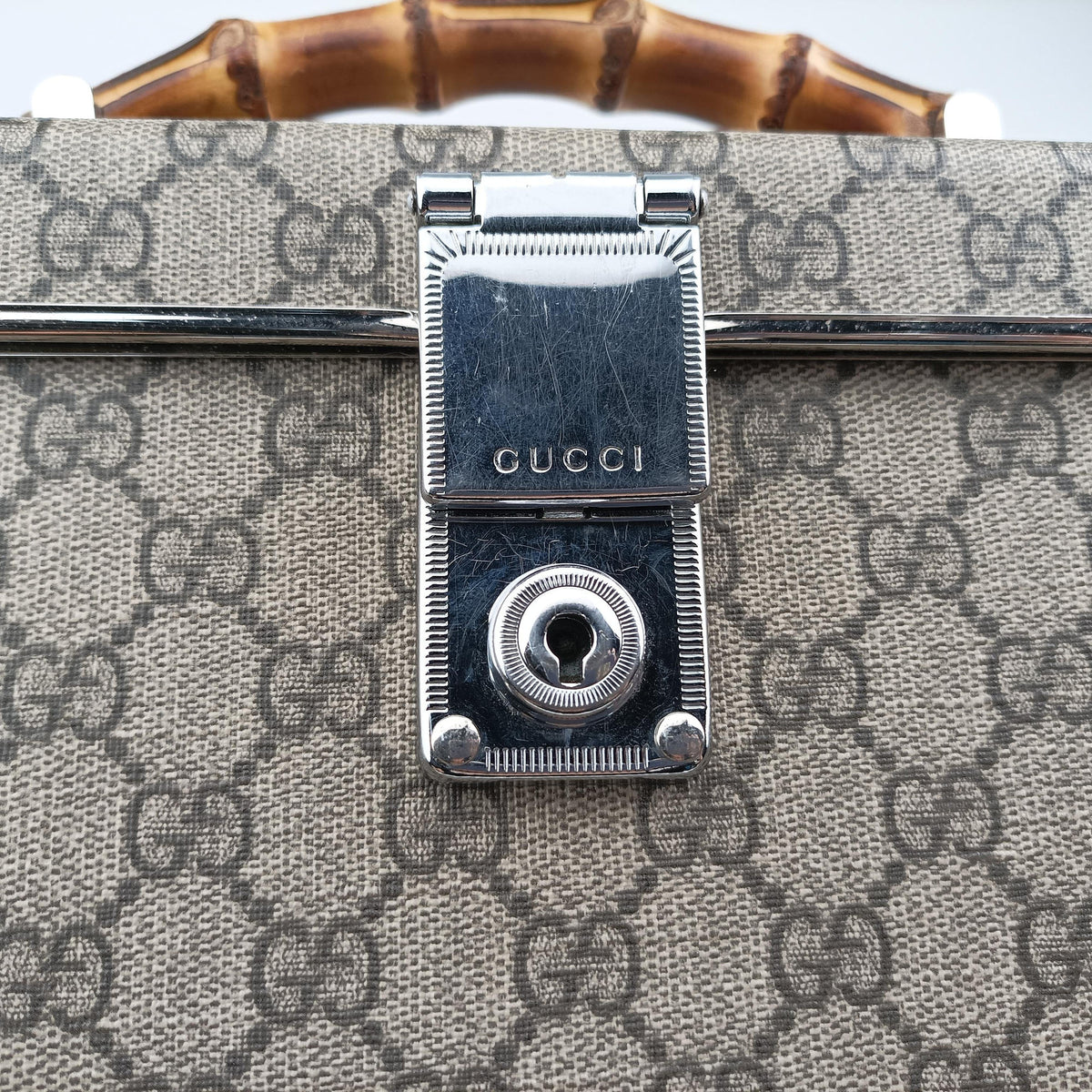 Pre-owned Gucci Bamboo Vanity Case Beige x Brown PVC coated canvas 588351 handbag | stylenewstar