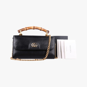 Pre-owned Gucci Bamboo Diana Black Leather 675795 shoulderbag | stylenewstar
