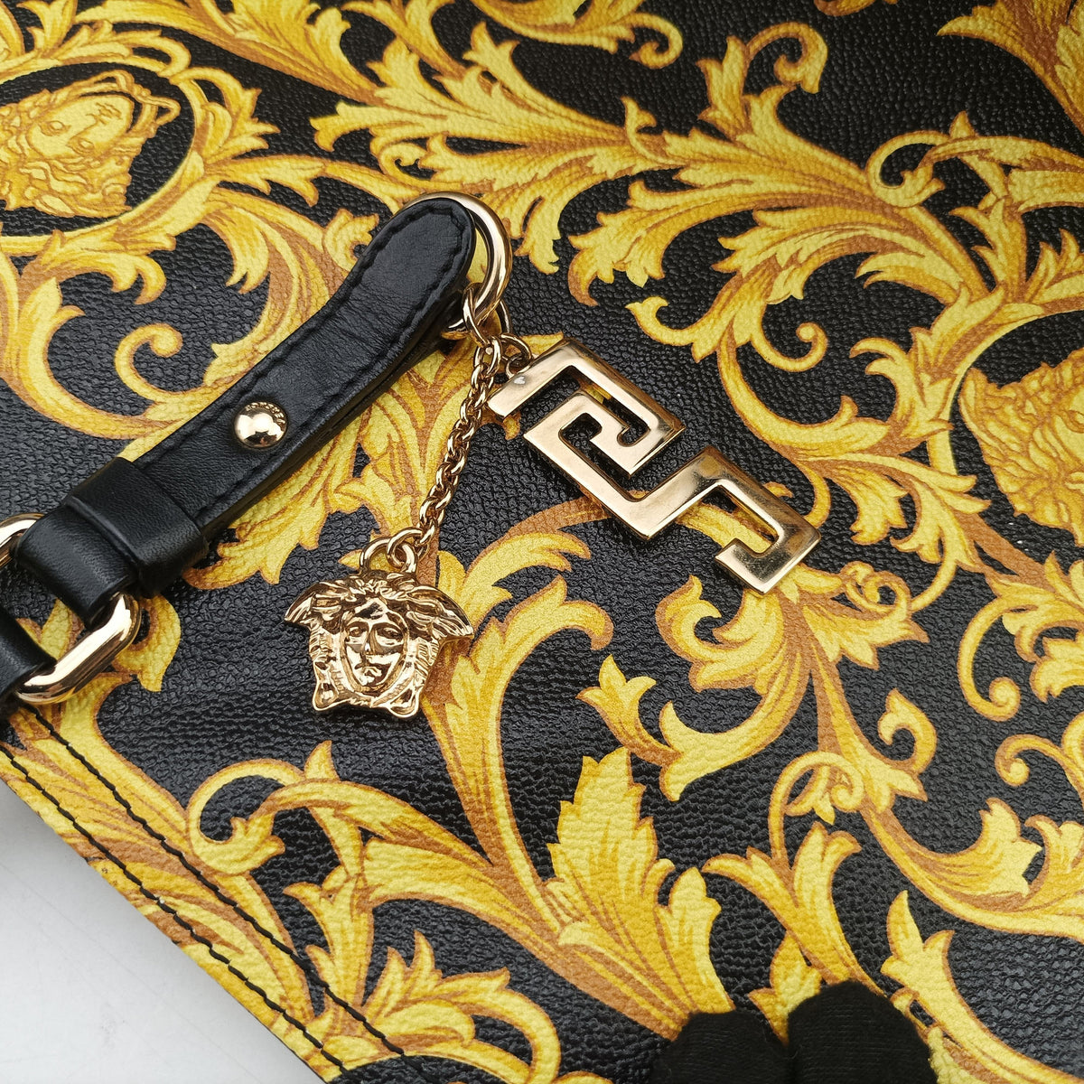 Pre-owned VERSACE Barocco Print Black×Yellow Leather  shoulderbag | stylenewstar