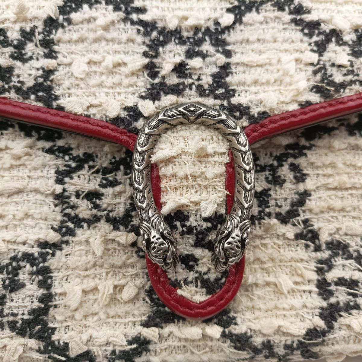 Pre-owned Gucci Dionysus Ivory × Red × Black Tweed×Leather 401231 shoulderbag | stylenewstar