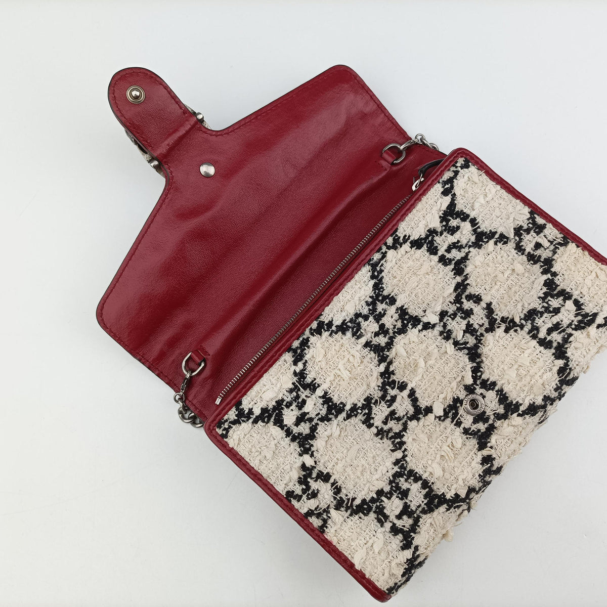 Pre-owned Gucci Dionysus Ivory × Red × Black Tweed×Leather 401231 shoulderbag | stylenewstar