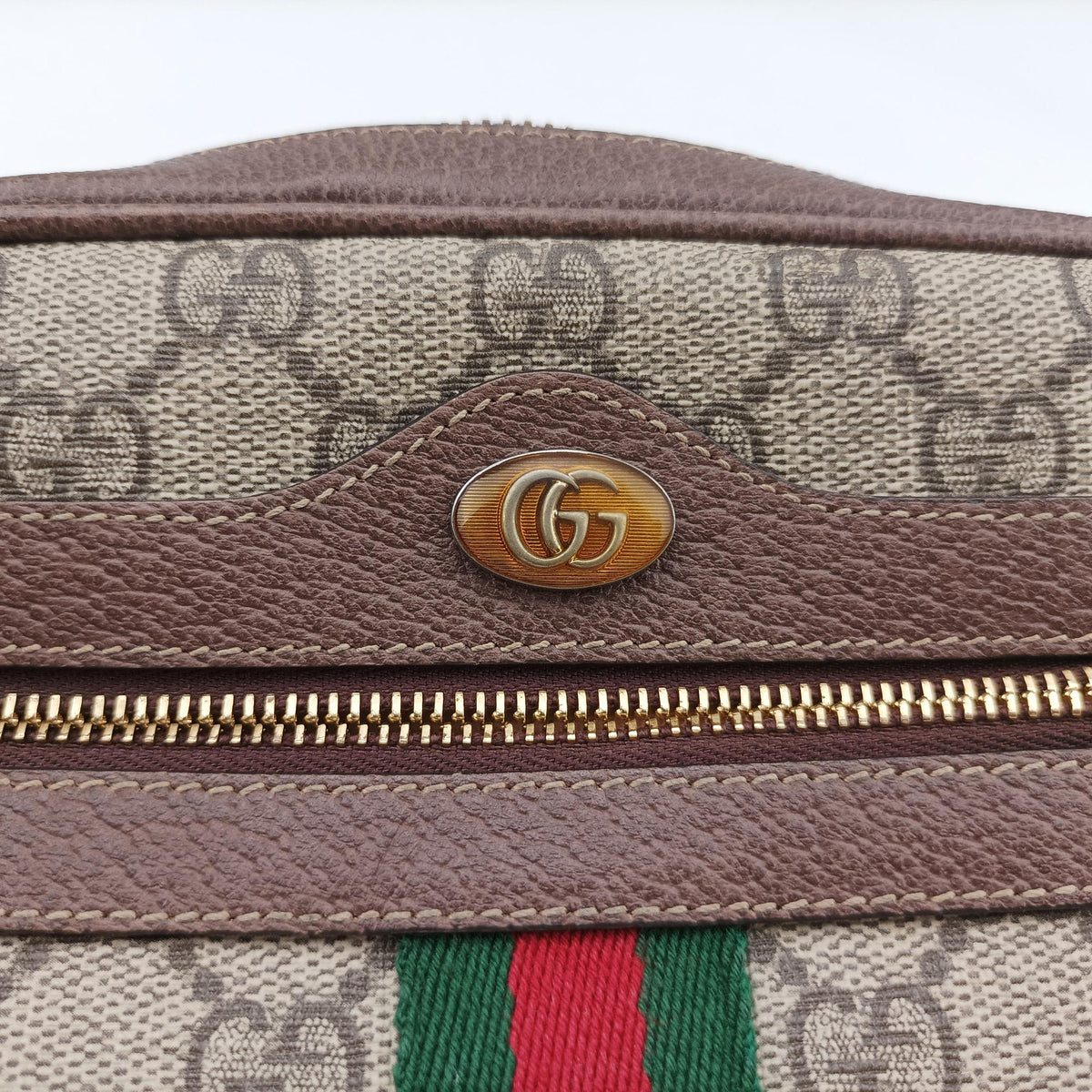 Pre-owned Gucci OPHIDIA Brown×red×green PVC coated canvas 517350 shoulderbag | stylenewstar