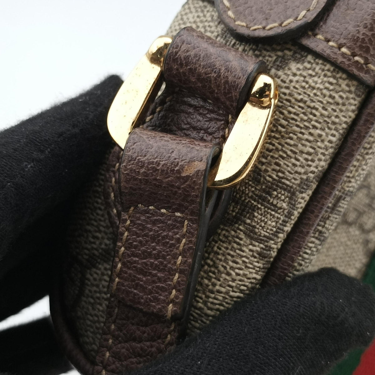 Pre-owned Gucci OPHIDIA Brown×red×green PVC coated canvas 517350 shoulderbag | stylenewstar
