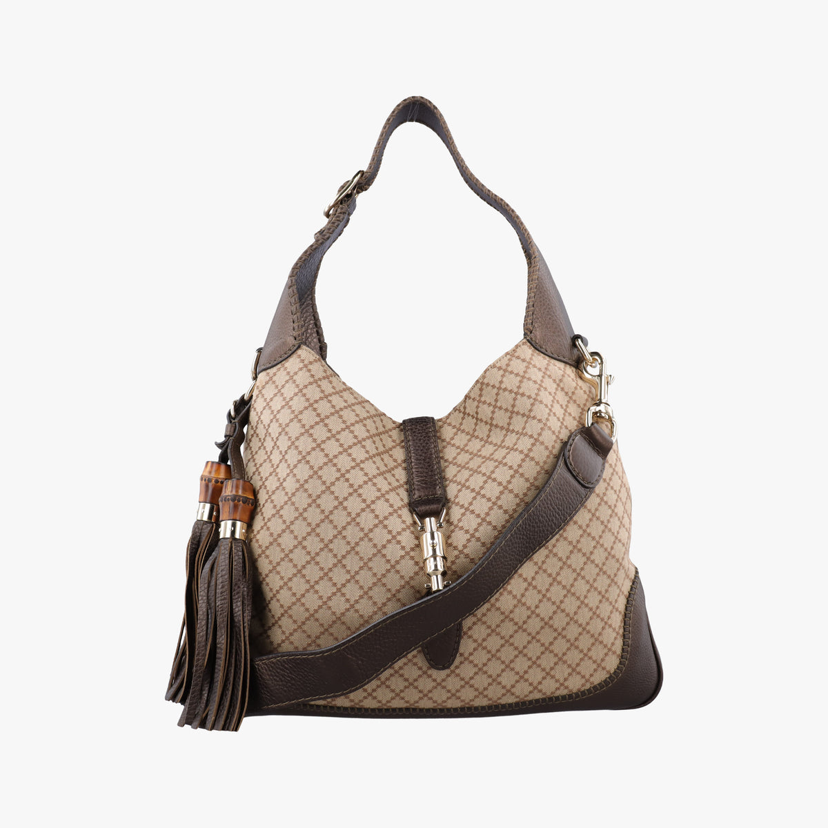 Pre-owned Gucci New Jackie Beige×Brown canvas×leather 246907 shoulderbag | stylenewstar