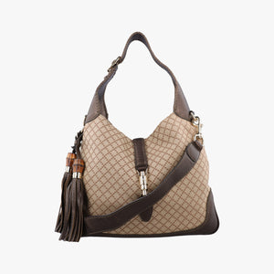 Pre-owned Gucci New Jackie Beige×Brown canvas×leather 246907 shoulderbag | stylenewstar