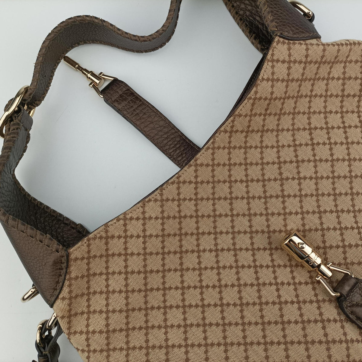 Pre-owned Gucci New Jackie Beige×Brown canvas×leather 246907 shoulderbag | stylenewstar