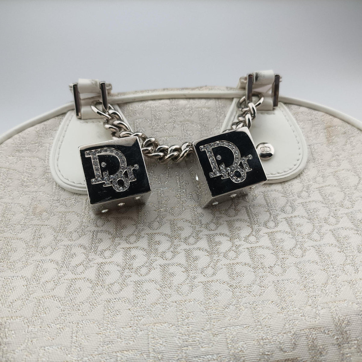 Pre-owned Christian Dior Gambler Dice Tortter White canvas  handbag | stylenewstar