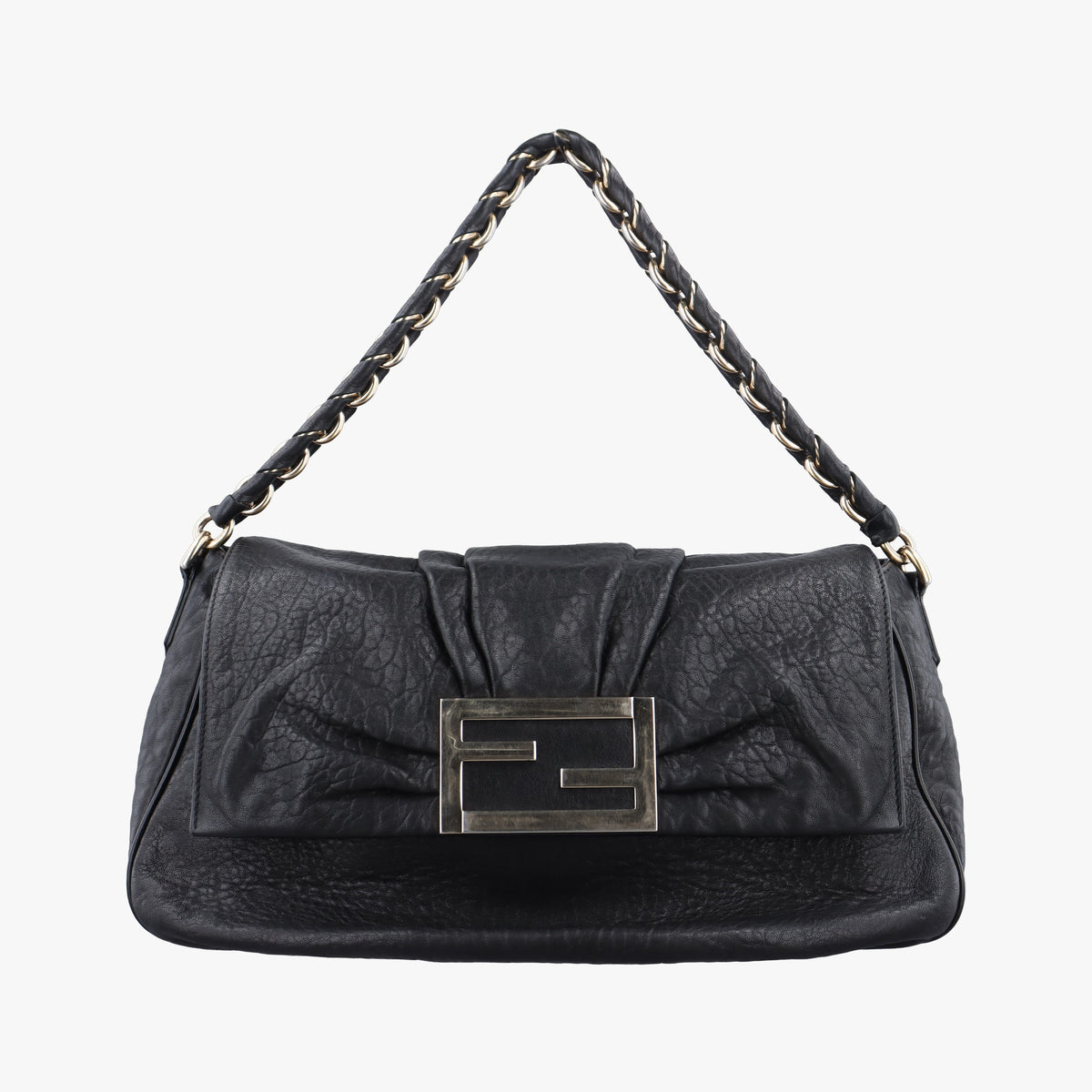 Pre-owned Fendi Mia Flap Black Leather 8BR614 shoulderbag | stylenewstar
