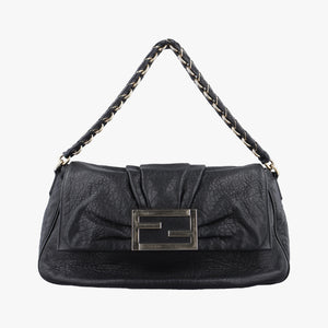 Pre-owned Fendi Mia Flap Black Leather 8BR614 shoulderbag | stylenewstar