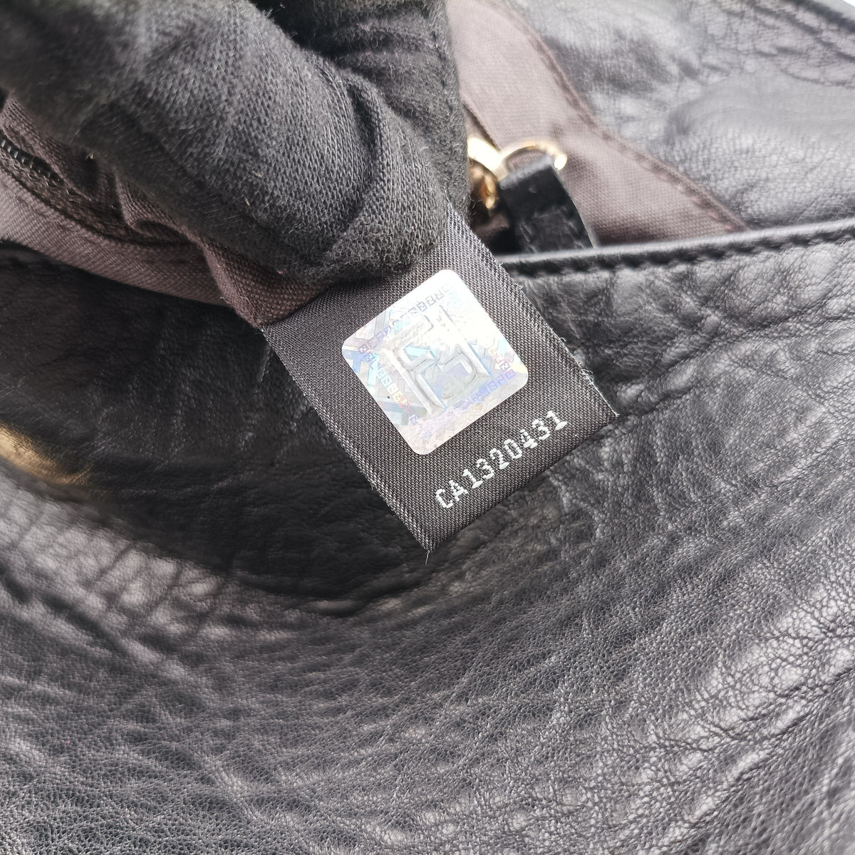 Pre-owned Fendi Mia Flap Black Leather 8BR614 shoulderbag | stylenewstar