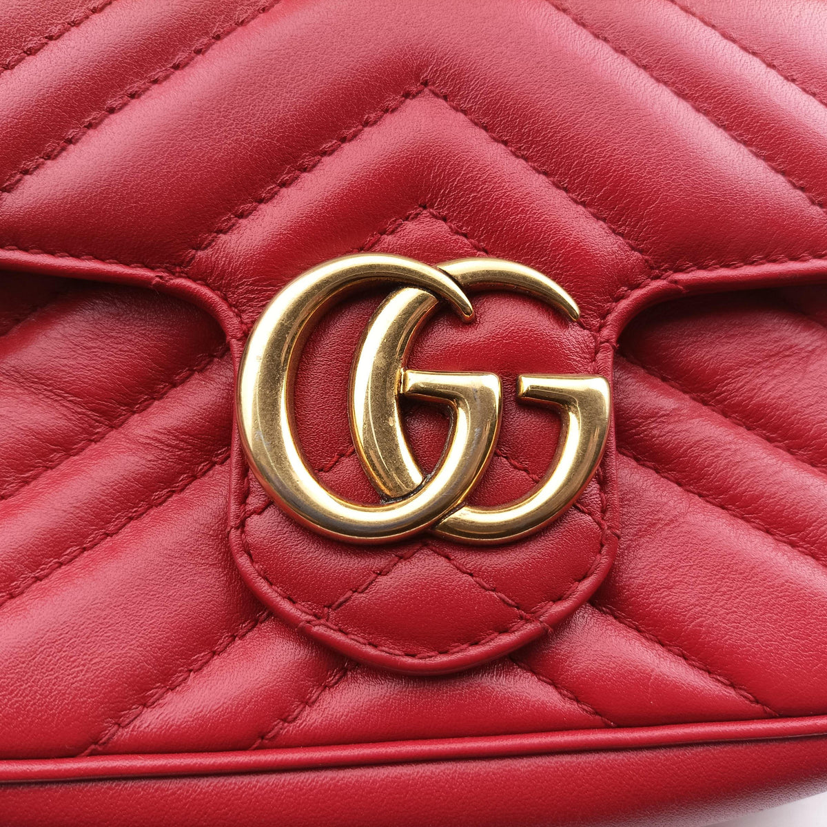 Pre-owned Gucci GG Marmont Red Leather 476433 shoulderbag | stylenewstar