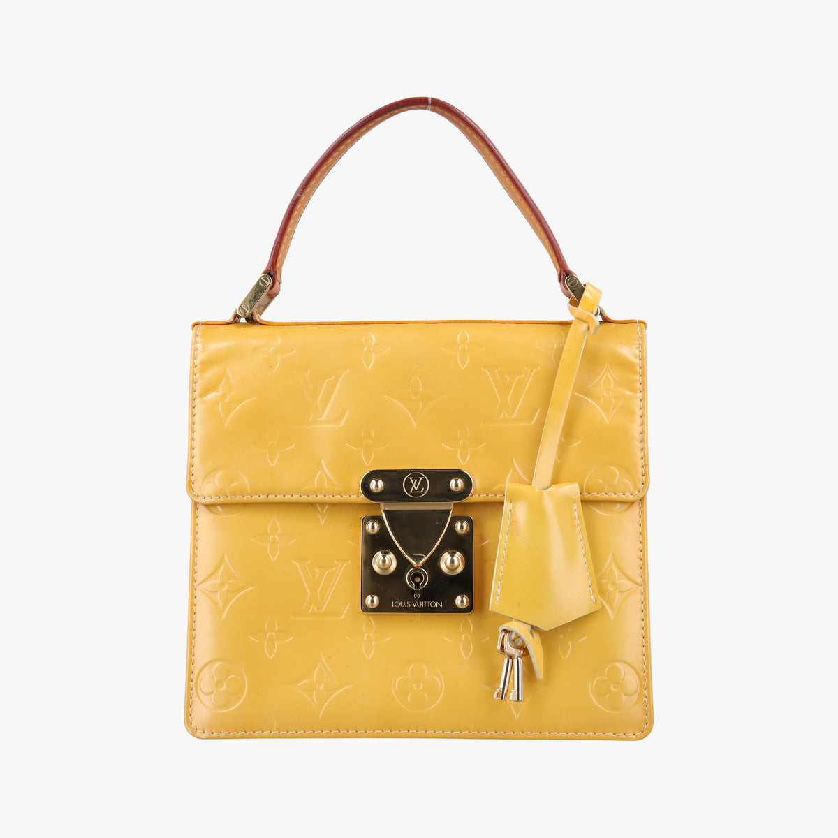 Pre-owned Louis Vuitton Spring Street Lime yellow Vernis M91068 handbag | stylenewstar