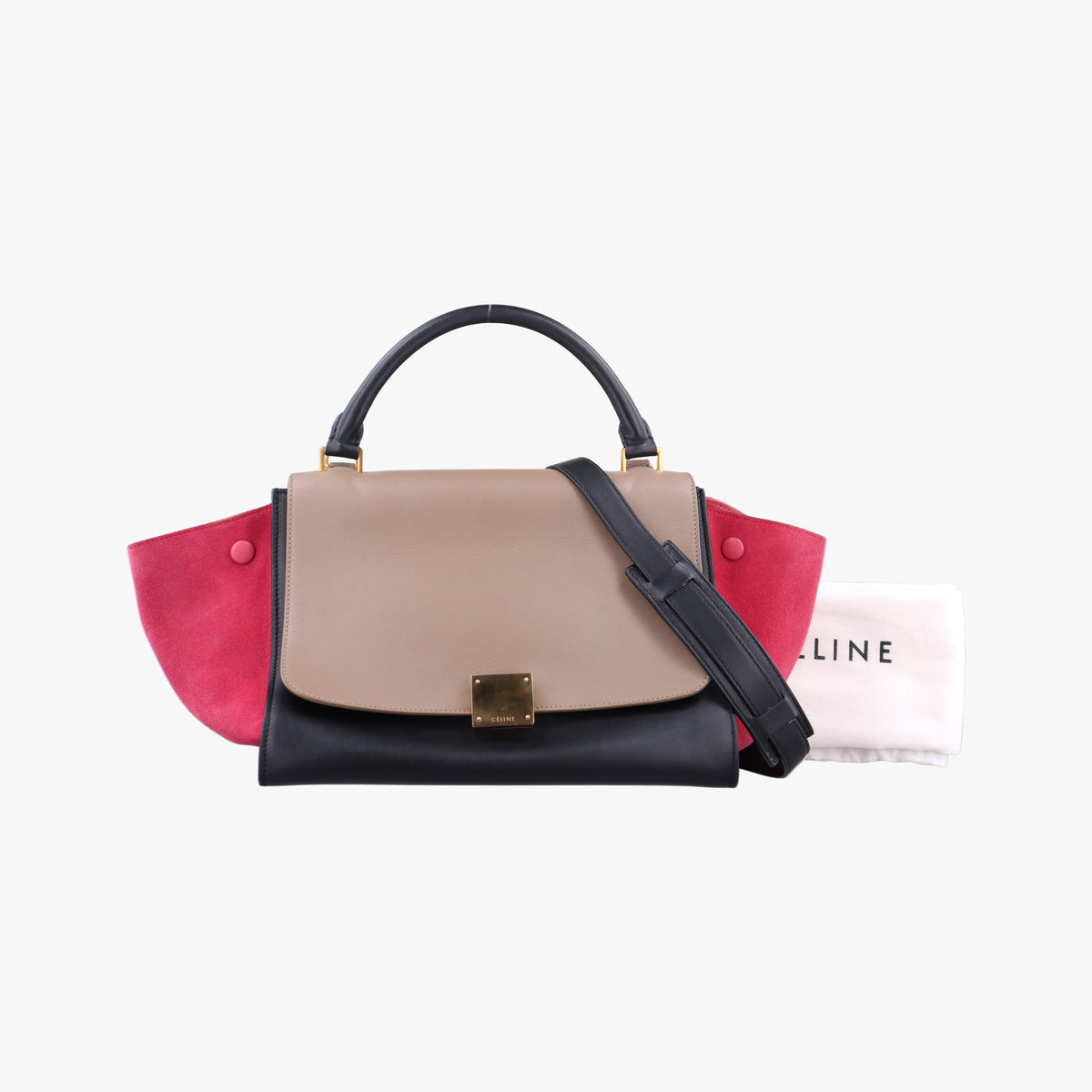 Vintage Celine Trapeze Beige×black×pink Suede × leather  shoulderbag | stylenewstar