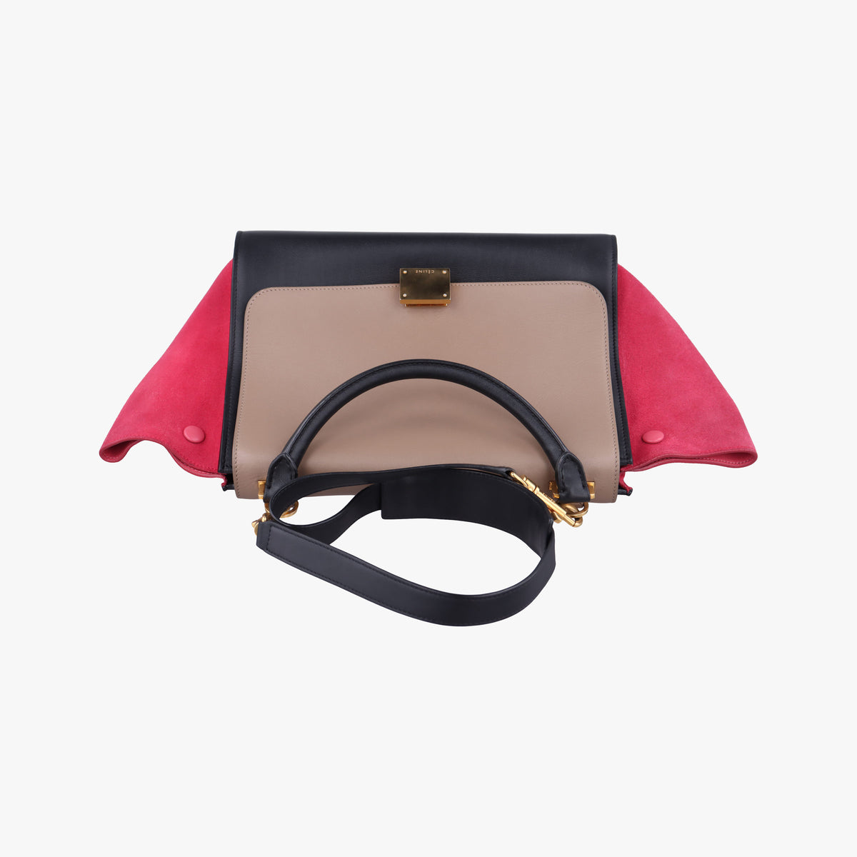 Vintage Celine Trapeze Beige×black×pink Suede × leather  shoulderbag | stylenewstar