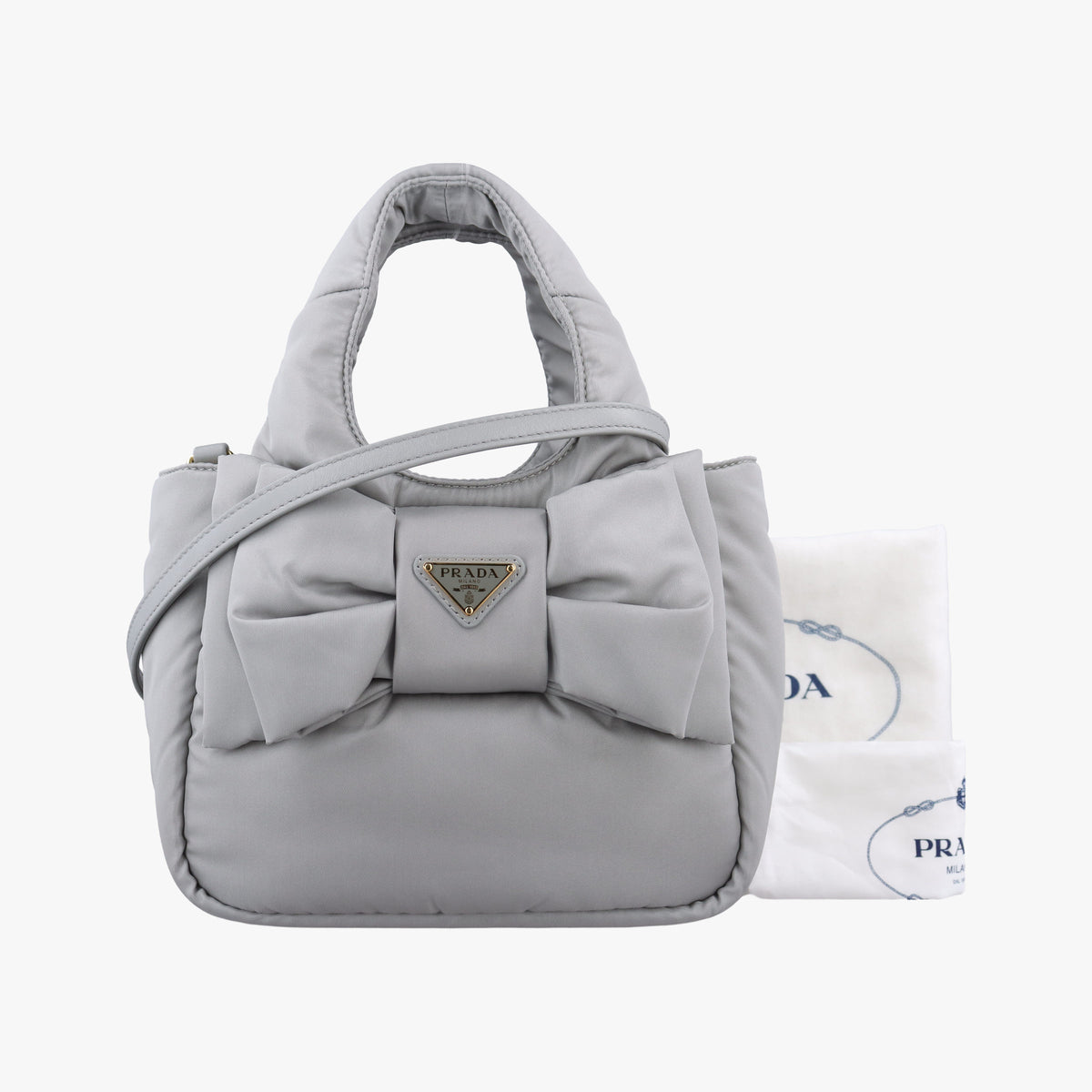 Pre-owned Prada Ribbon Re-Nylon Grey Nylon 1BA359 shoulderbag | stylenewstar