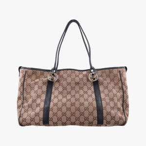 Secondhand Gucci Guccissima GG Twins Beige × Black canvas×leather 232957 handbag | stylenewstar