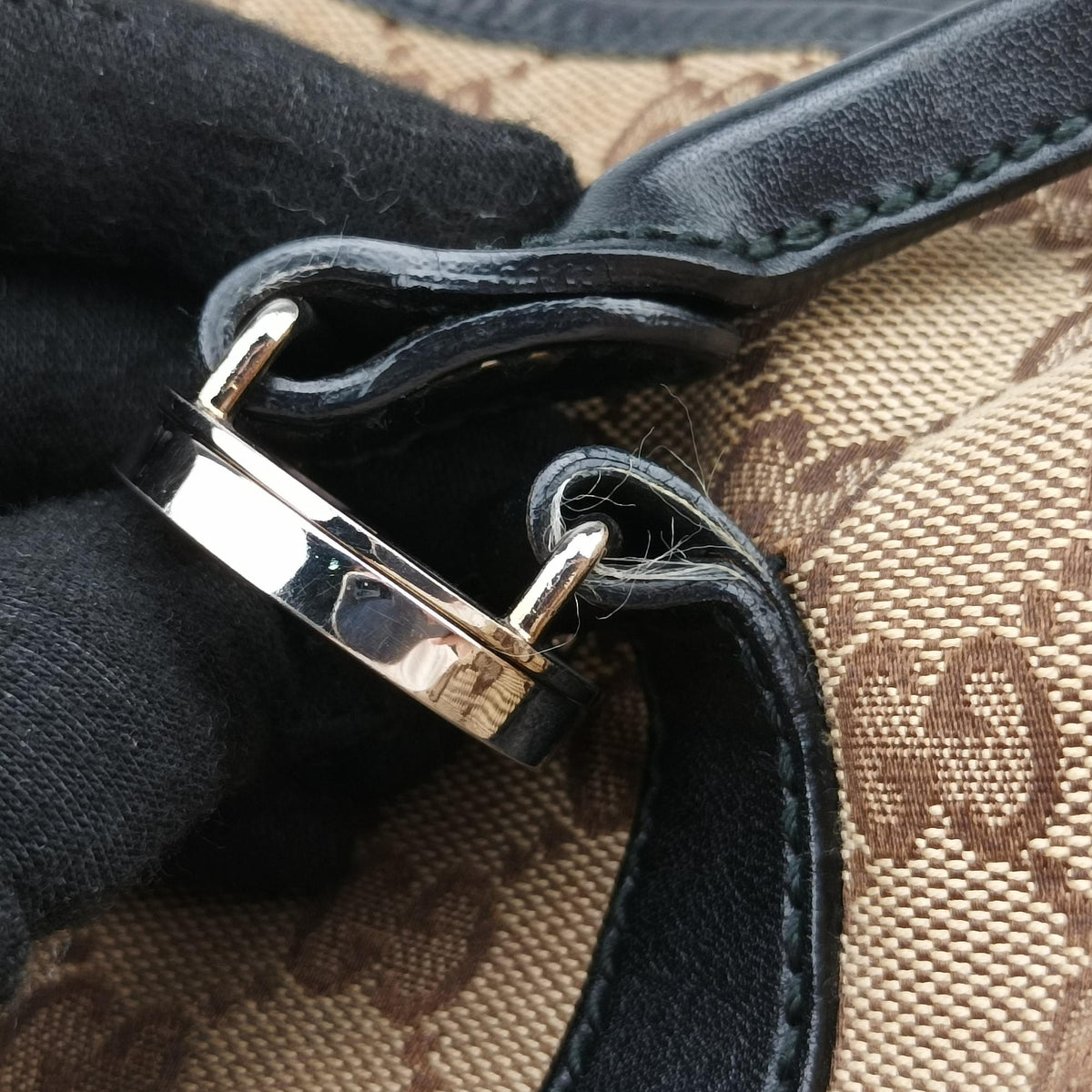 Secondhand Gucci Guccissima GG Twins Beige × Black canvas×leather 232957 handbag | stylenewstar