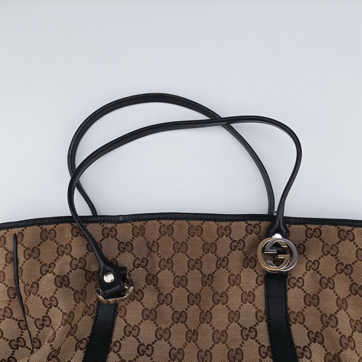 Secondhand Gucci Guccissima GG Twins Beige × Black canvas×leather 232957 handbag | stylenewstar