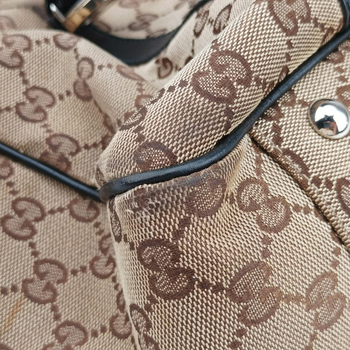 Secondhand Gucci Guccissima GG Twins Beige × Black canvas×leather 232957 handbag | stylenewstar