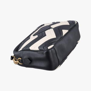 Pre-owned Gucci GG Marmont Black×white Leather 443499 shoulderbag | stylenewstar