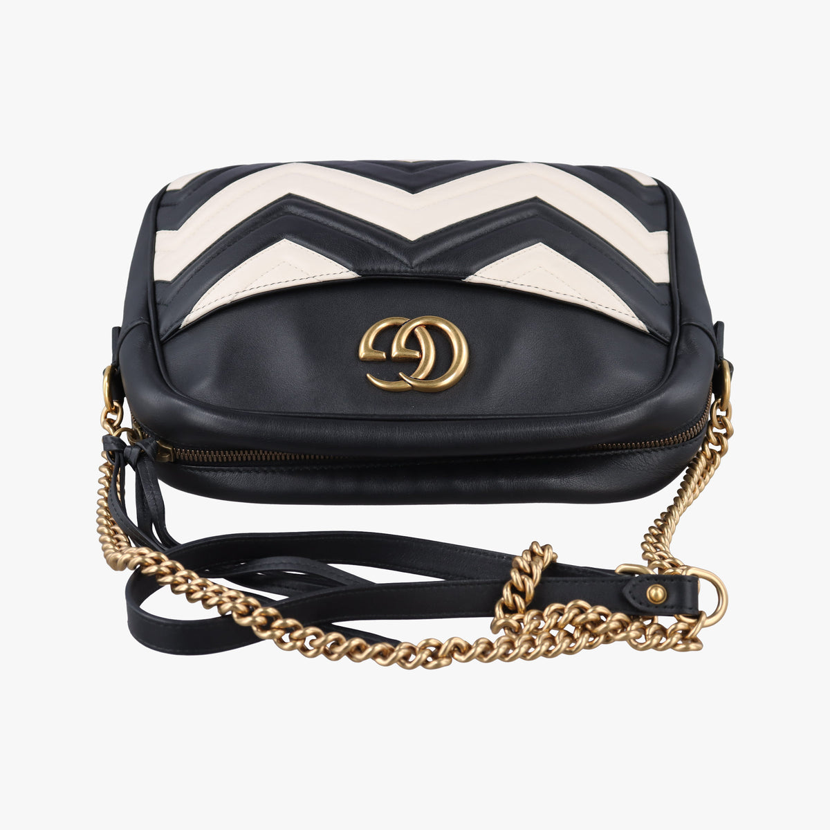 Pre-owned Gucci GG Marmont Black×white Leather 443499 shoulderbag | stylenewstar