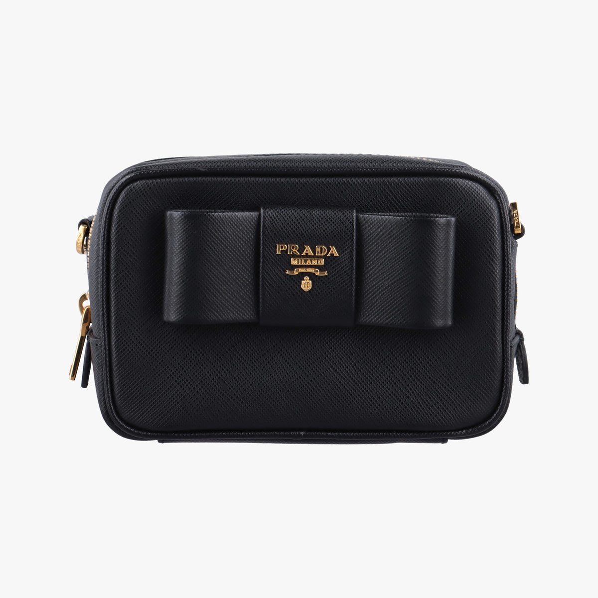 Vintage Prada Ribbon Mini Pochette Black SAFFIANO Leather 1NF674 clutchbag | stylenewstar