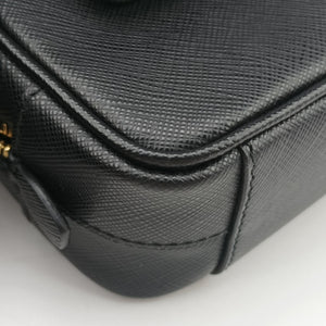 Vintage Prada Ribbon Mini Pochette Black SAFFIANO Leather 1NF674 clutchbag | stylenewstar