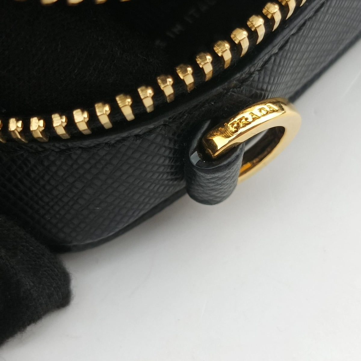 Vintage Prada Ribbon Mini Pochette Black SAFFIANO Leather 1NF674 clutchbag | stylenewstar